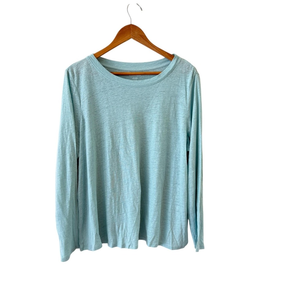 Eileen Fisher Organic Linen Tee Top Womens XL Light Blue Minimalist Capsule